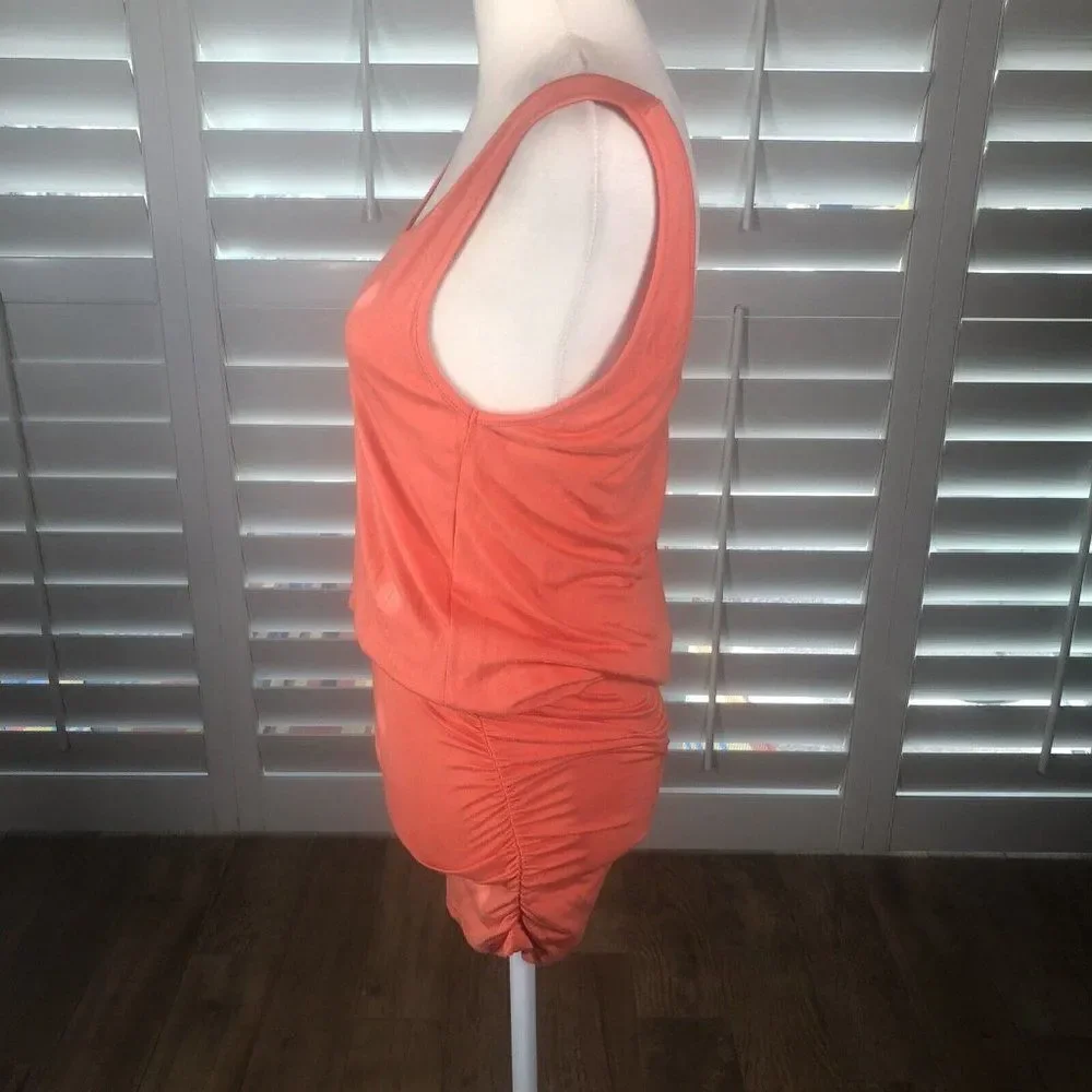 NEW Arden B Bright Coral One Shoulder Kimono Mini Dress M Ruched Bodycon Skirt